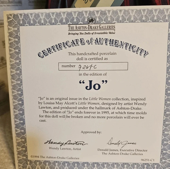 Ashton-Drake Porcelain "Jo" 15" Doll - Picture 5 of 8